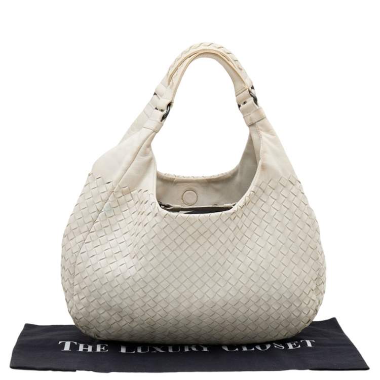 Pre Owned Bottega Veneta White Intrecciato Leather Campana Hobo