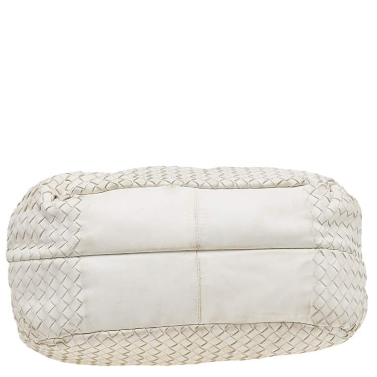 Pre Owned Bottega Veneta White Intrecciato Leather Campana Hobo