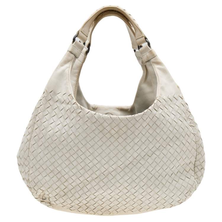 Pre Owned Bottega Veneta White Intrecciato Leather Campana Hobo