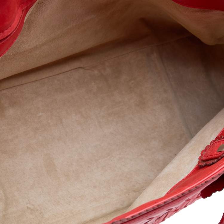 Pre Owned Bottega Veneta Red Intrecciato Leather Tote