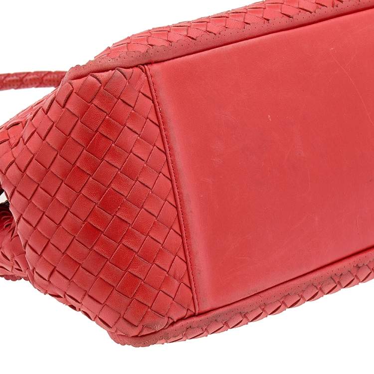 Pre Owned Bottega Veneta Red Intrecciato Leather Tote