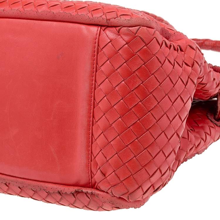 Pre Owned Bottega Veneta Red Intrecciato Leather Tote