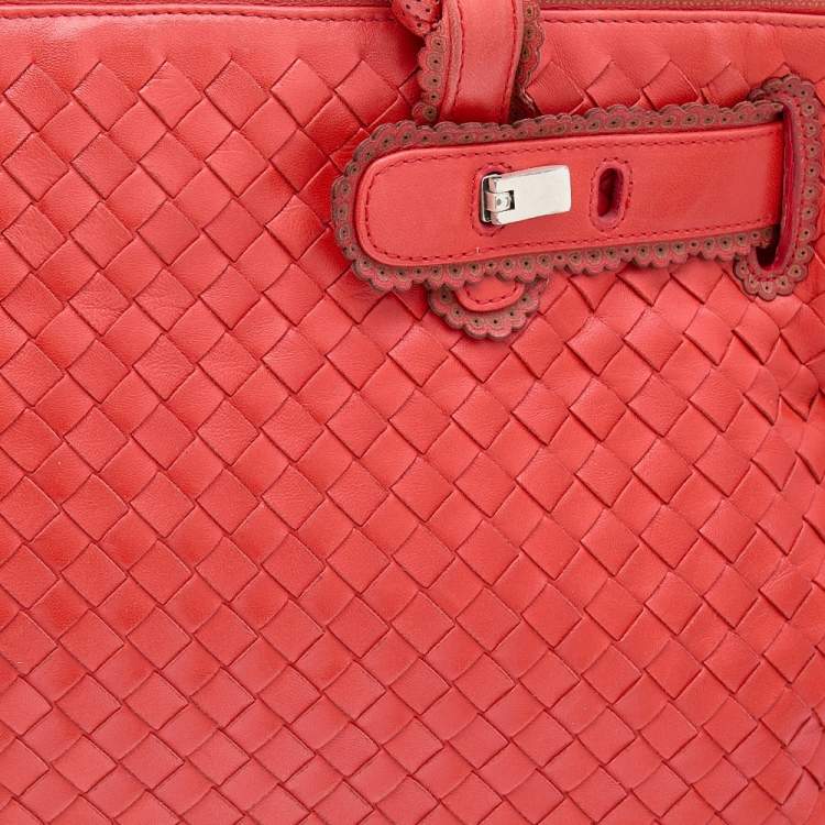 Pre Owned Bottega Veneta Red Intrecciato Leather Tote