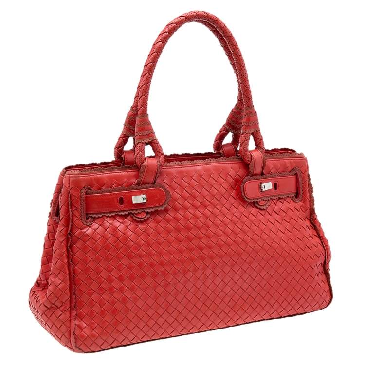 Pre Owned Bottega Veneta Red Intrecciato Leather Tote