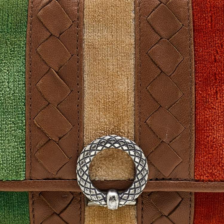 Pre Owned Bottega Veneta Multicolor Intrecciato Leather And Velvet Trifold Wallet