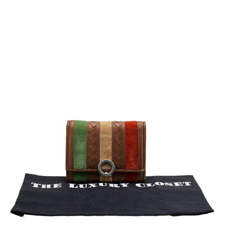 Pre Owned Bottega Veneta Multicolor Intrecciato Leather And Velvet Trifold Wallet