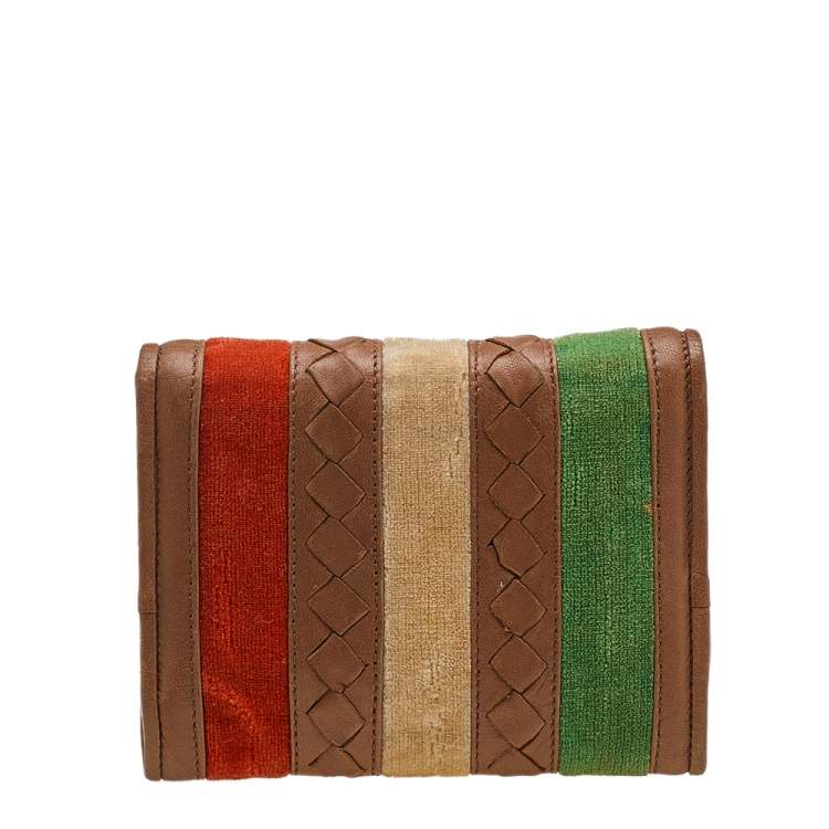 Pre Owned Bottega Veneta Multicolor Intrecciato Leather And Velvet Trifold Wallet