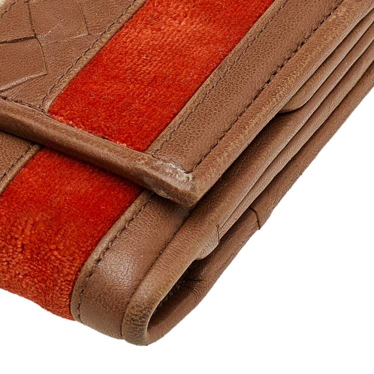 Pre Owned Bottega Veneta Multicolor Intrecciato Leather And Velvet Trifold Wallet