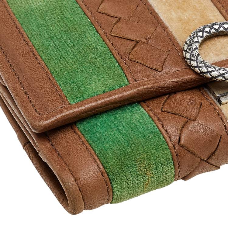 Pre Owned Bottega Veneta Multicolor Intrecciato Leather And Velvet Trifold Wallet
