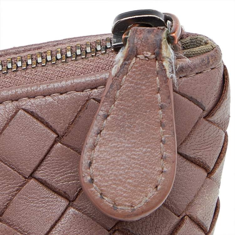 Pre Owned Bottega Veneta French Beige Intrecciato Leather Zip Pouch