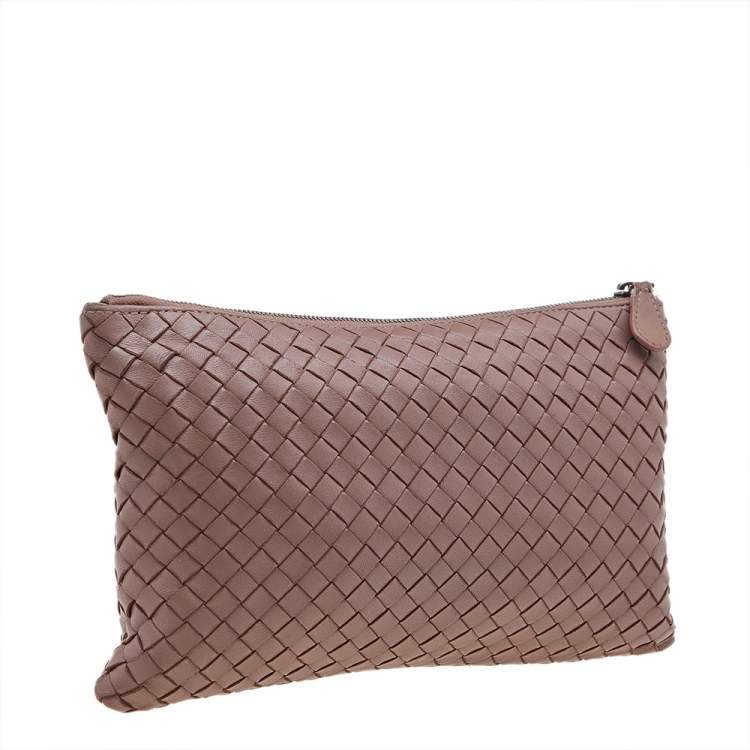 Pre Owned Bottega Veneta French Beige Intrecciato Leather Zip Pouch