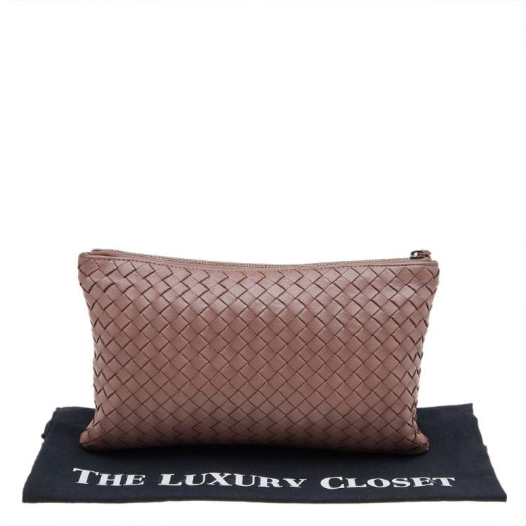 Pre Owned Bottega Veneta French Beige Intrecciato Leather Zip Pouch