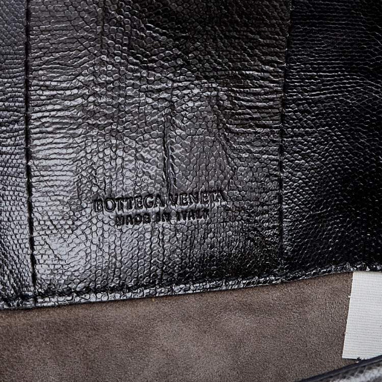 Pre Owned Bottega Veneta Dark Grey Intrecciato Lizard Turn Lock Clutch