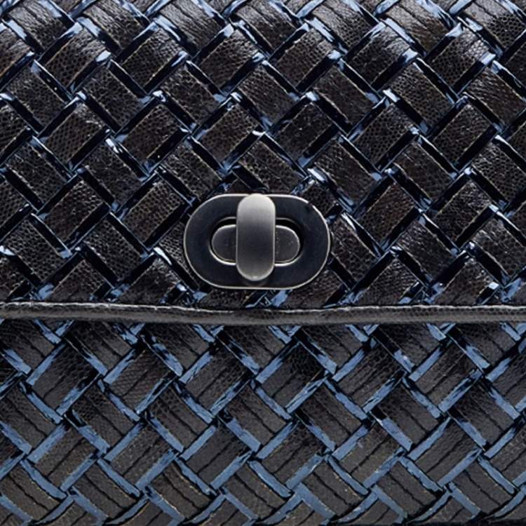Pre Owned Bottega Veneta Dark Grey Intrecciato Lizard Turn Lock Clutch