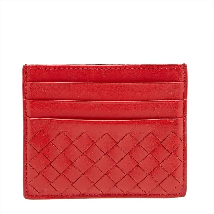 Pre Owned Bottega Veneta Orange Intrecciato Leather Card Holder