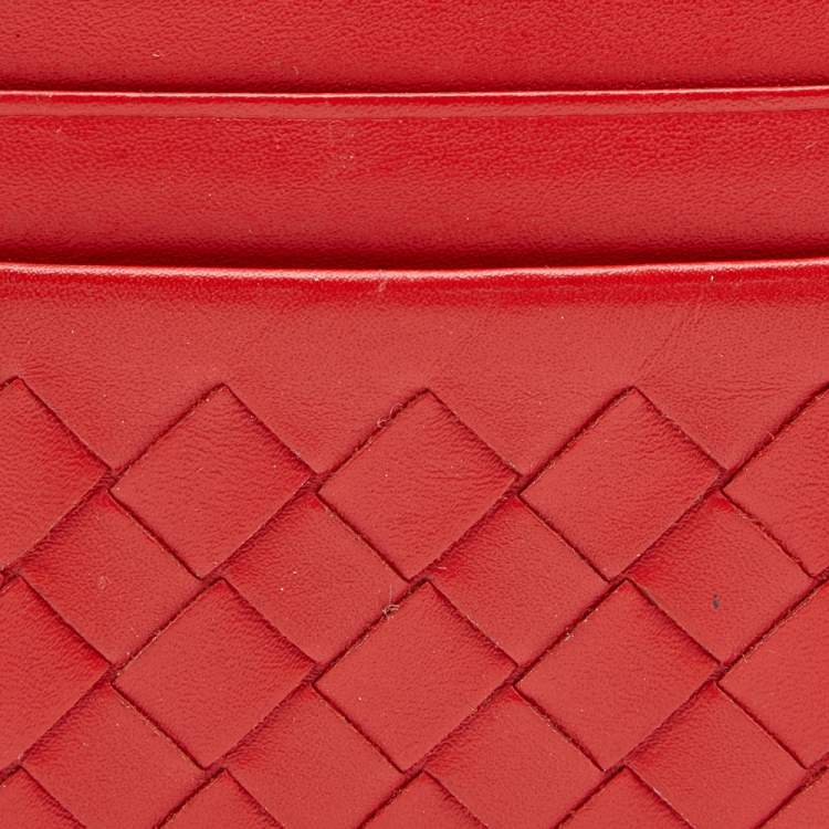 Pre Owned Bottega Veneta Orange Intrecciato Leather Card Holder