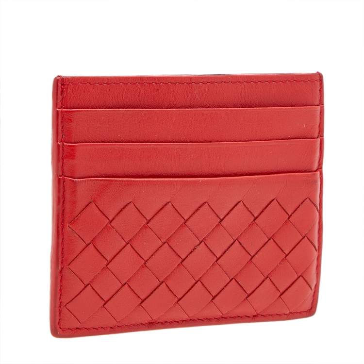 Pre Owned Bottega Veneta Orange Intrecciato Leather Card Holder