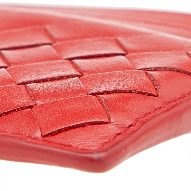 Pre Owned Bottega Veneta Orange Intrecciato Leather Card Holder