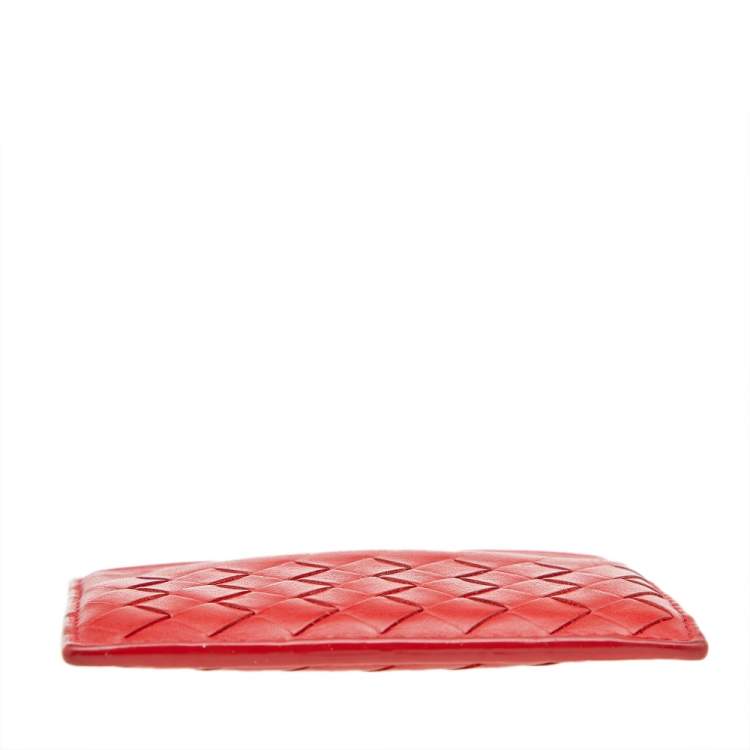 Pre Owned Bottega Veneta Orange Intrecciato Leather Card Holder