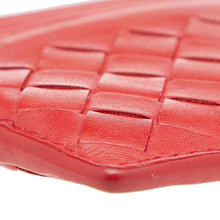 Pre Owned Bottega Veneta Orange Intrecciato Leather Card Holder