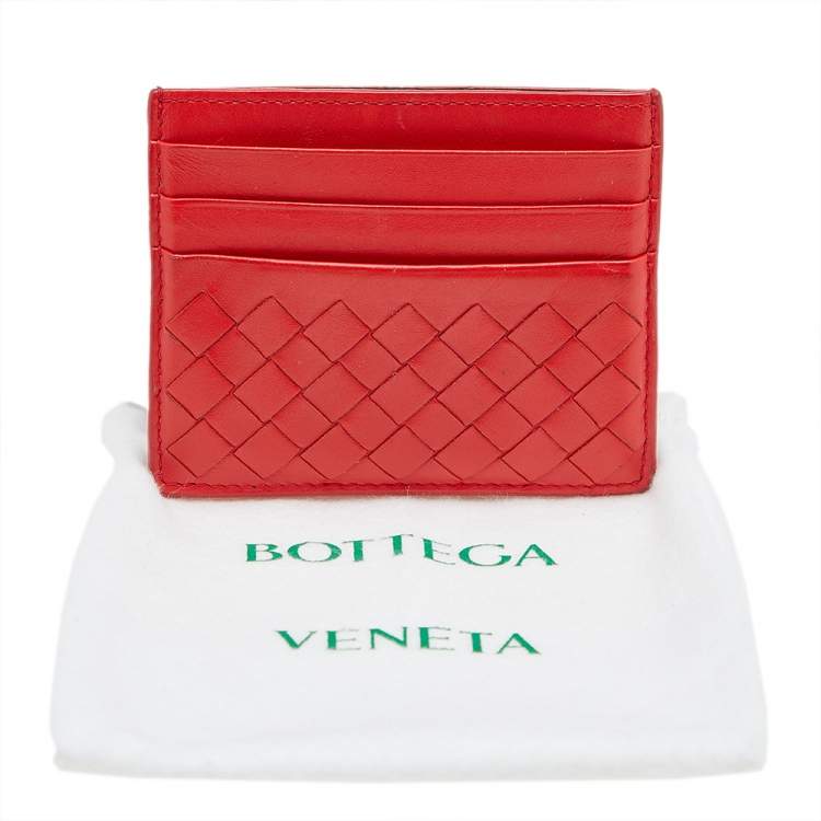 Pre Owned Bottega Veneta Orange Intrecciato Leather Card Holder