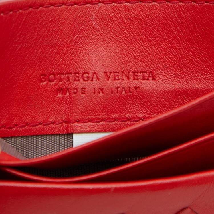 Pre Owned Bottega Veneta Orange Intrecciato Leather Card Holder