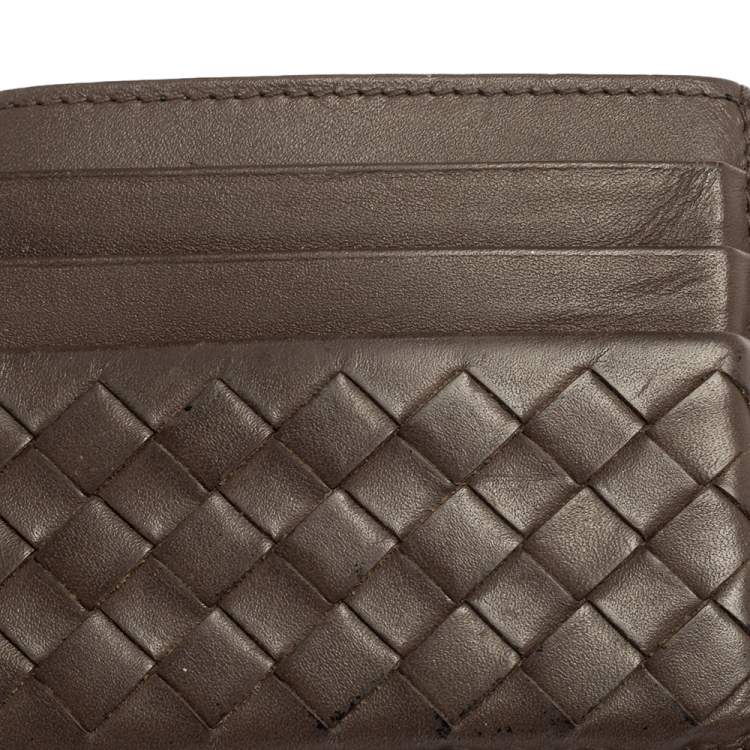 مملوكة مسبقًا Bottega Veneta Dark Beige Intrecciato Leather Card Holder