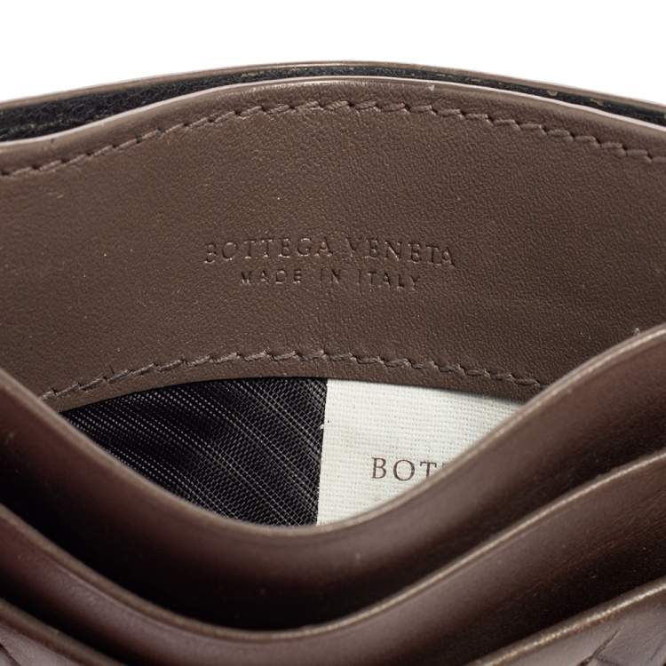 مملوكة مسبقًا Bottega Veneta Dark Beige Intrecciato Leather Card Holder