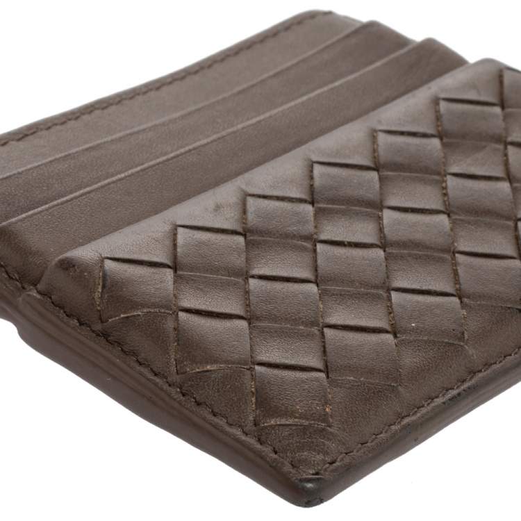 مملوكة مسبقًا Bottega Veneta Dark Beige Intrecciato Leather Card Holder