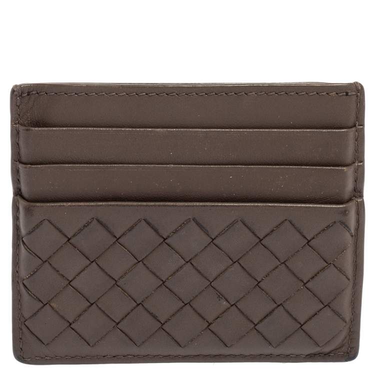 مملوكة مسبقًا Bottega Veneta Dark Beige Intrecciato Leather Card Holder