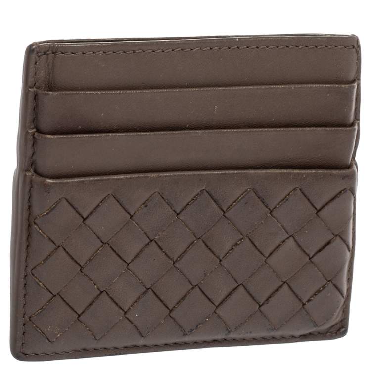 مملوكة مسبقًا Bottega Veneta Dark Beige Intrecciato Leather Card Holder