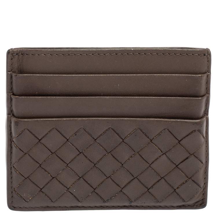 مملوكة مسبقًا Bottega Veneta Dark Beige Intrecciato Leather Card Holder