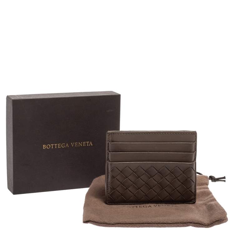 مملوكة مسبقًا Bottega Veneta Dark Beige Intrecciato Leather Card Holder