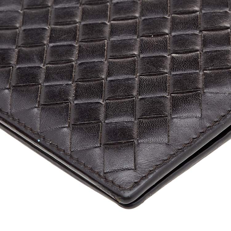 Pre Owned Bottega Veneta Dark Brown Intrecciato Leather Bifold Wallet