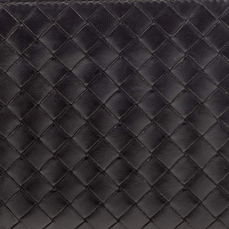 Pre Owned Bottega Veneta Dark Brown Intrecciato Leather Bifold Wallet