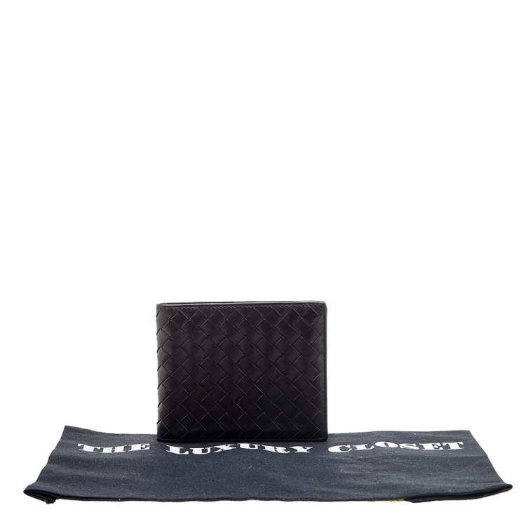 Pre Owned Bottega Veneta Dark Brown Intrecciato Leather Bifold Wallet