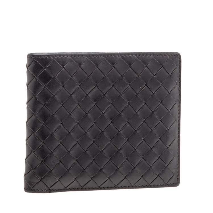 Pre Owned Bottega Veneta Dark Brown Intrecciato Leather Bifold Wallet