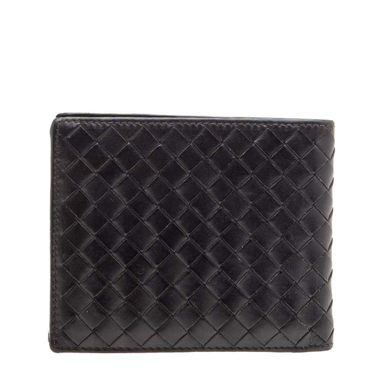 Pre Owned Bottega Veneta Dark Brown Intrecciato Leather Bifold Wallet