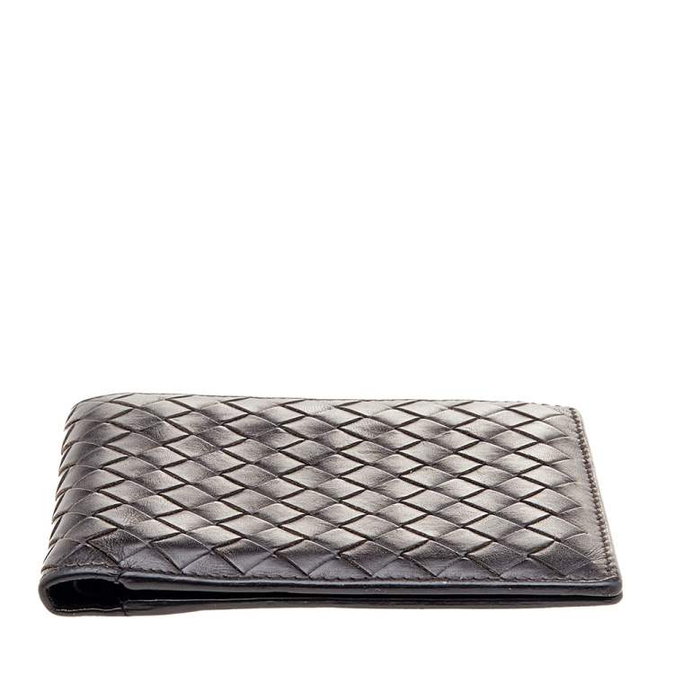 Pre Owned Bottega Veneta Dark Brown Intrecciato Leather Bifold Wallet