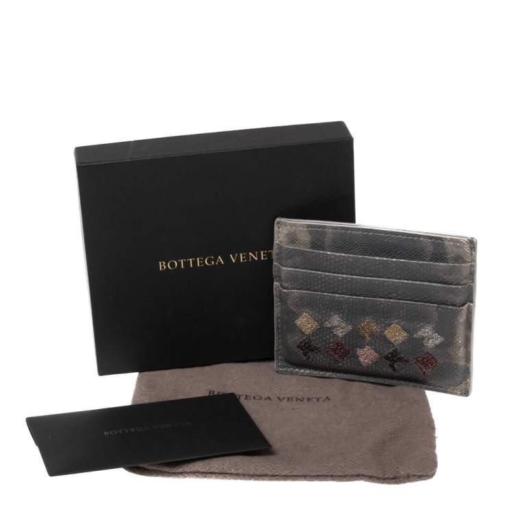 Pre Owned Bottega Veneta Grey Intrecciato Karung Card Holder
