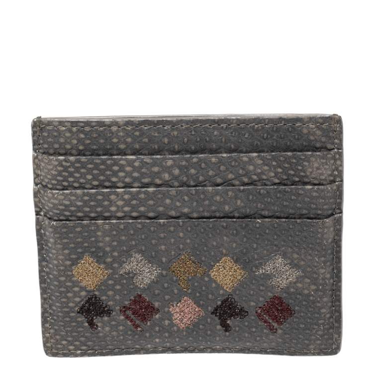 Pre Owned Bottega Veneta Grey Intrecciato Karung Card Holder