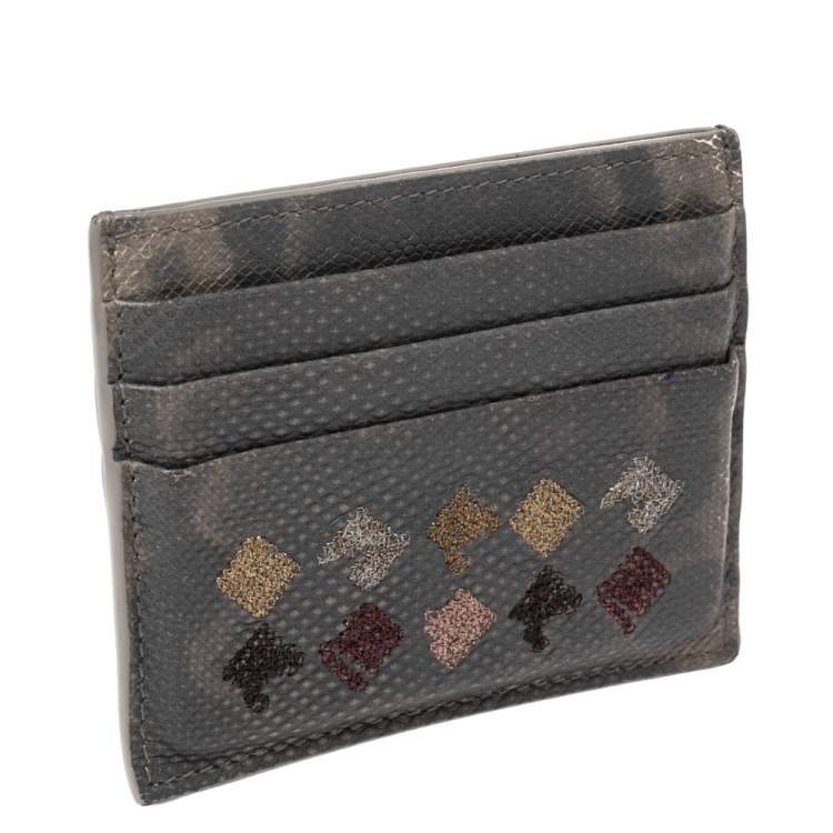 Pre Owned Bottega Veneta Grey Intrecciato Karung Card Holder