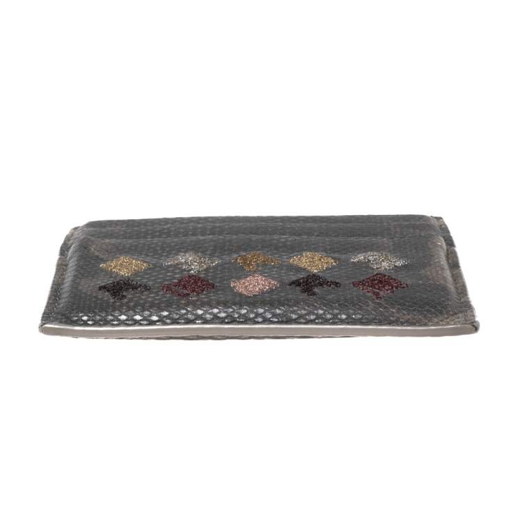 Pre Owned Bottega Veneta Grey Intrecciato Karung Card Holder