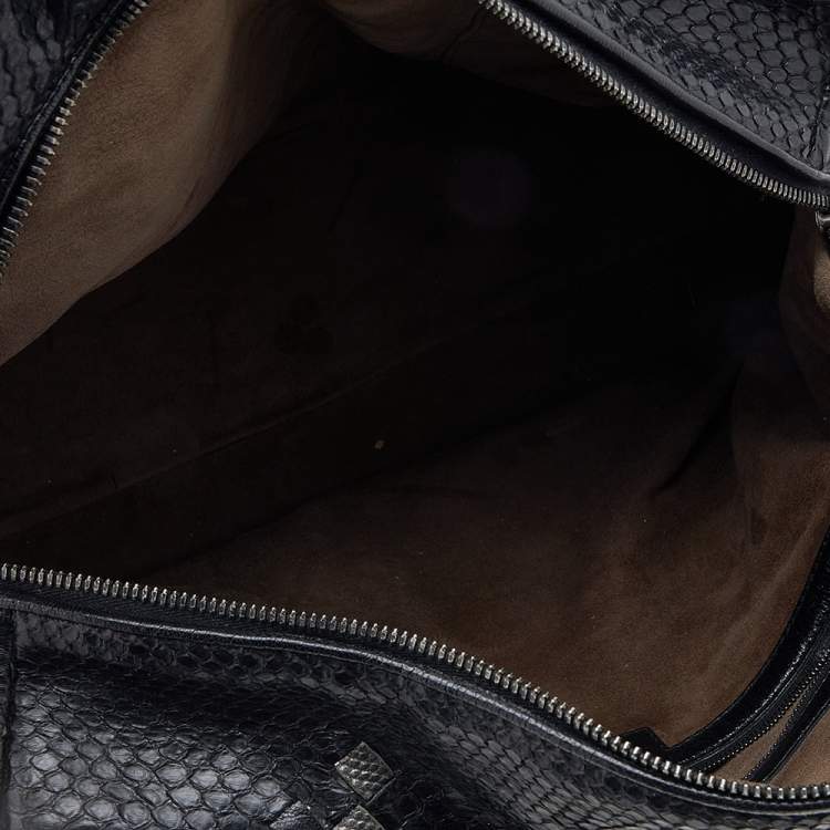 Pre Owned Bottega Veneta Black/Grey Python Intrecciato Leather Boston Bag