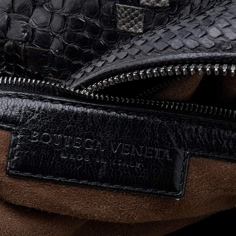Pre Owned Bottega Veneta Black/Grey Python Intrecciato Leather Boston Bag