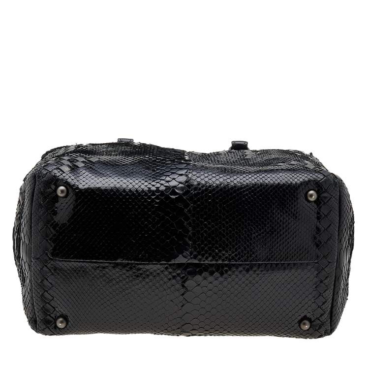 Pre Owned Bottega Veneta Black/Grey Python Intrecciato Leather Boston Bag