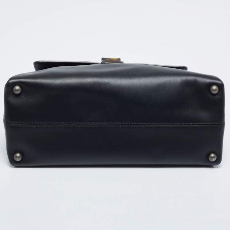 Pre Owned Bottega Veneta Navy Blue Leather Medium Piazza Top Handle Bag