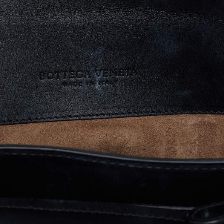 Pre Owned Bottega Veneta Navy Blue Leather Medium Piazza Top Handle Bag