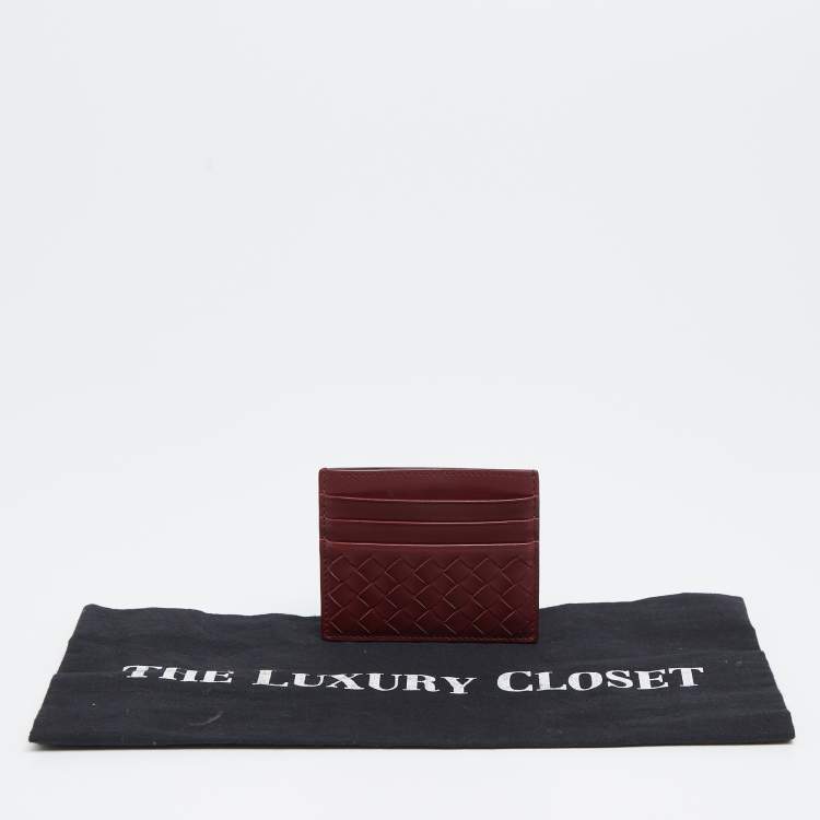 Pre Owned Bottega Veneta Burgundy Intrecciato Leather Card Holder