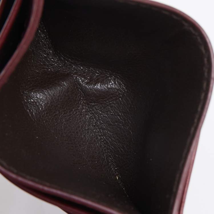 Pre Owned Bottega Veneta Burgundy Intrecciato Leather Card Holder